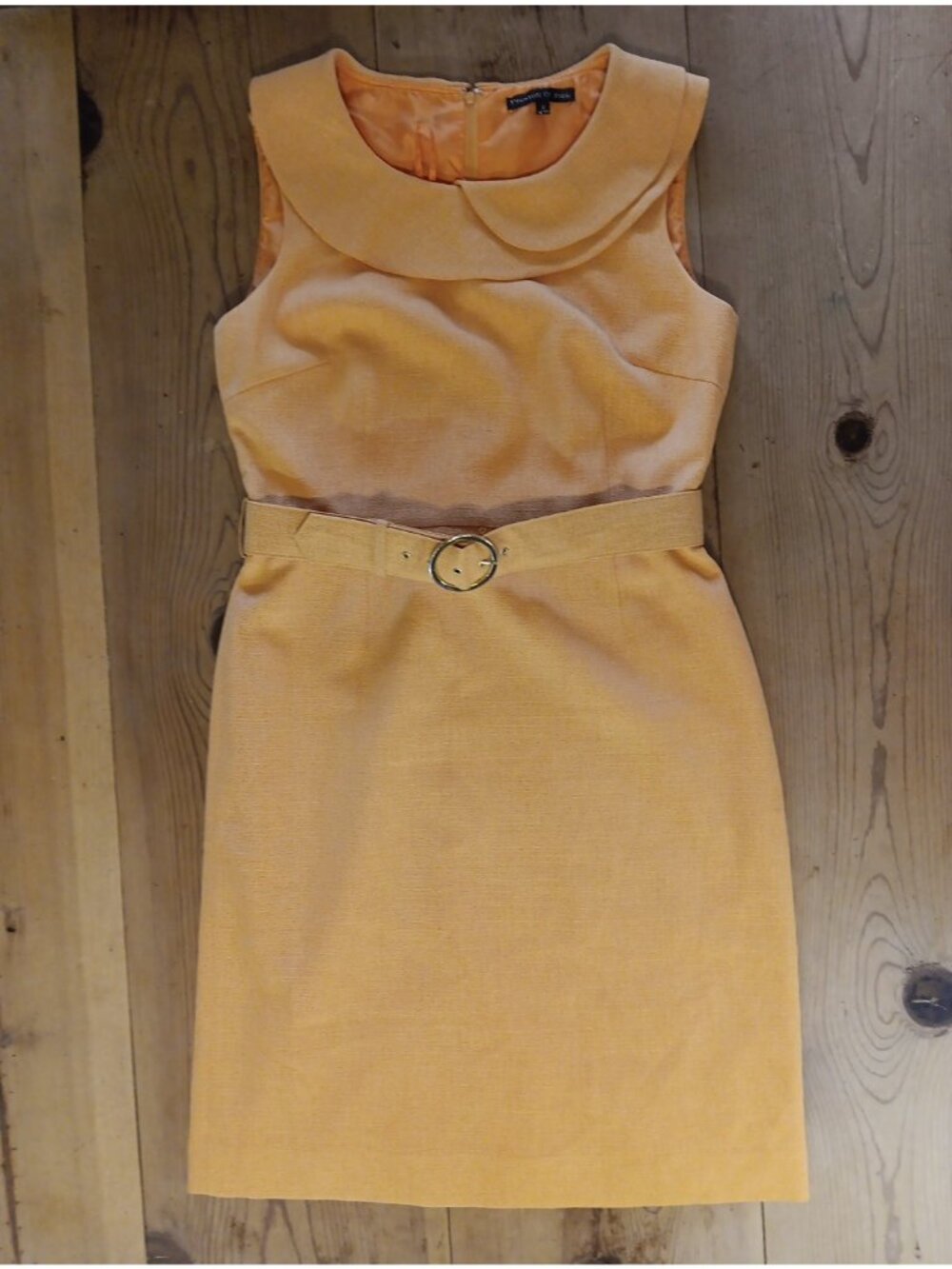 Preston & York Sheath Dress Women 12 Orange Belt Retro Sleeveless Collar Accent